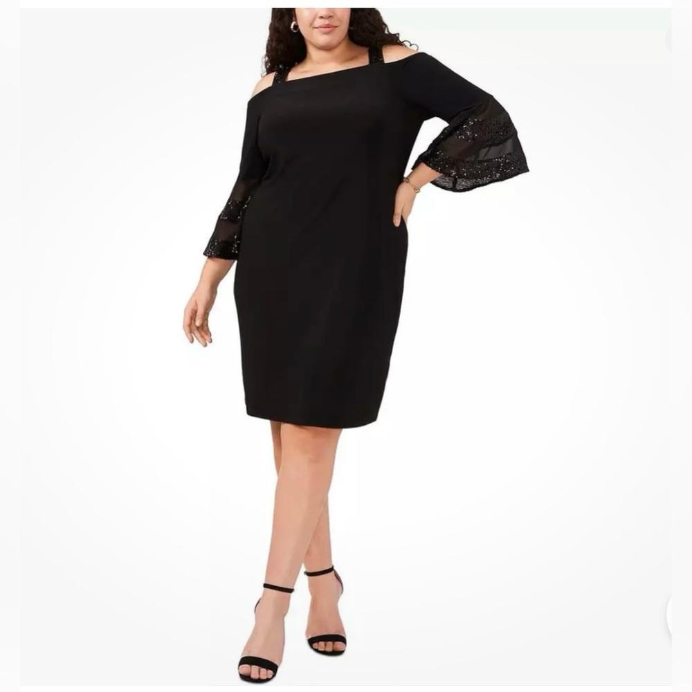 NWT MSK dress size 2X stunning black midi cocktail dress with sequins 🖤🖤
